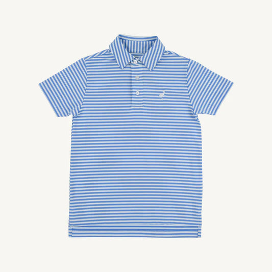 The Beaufort Bonnet Company Prepletic™ Prim & Proper Polo- Sunrise Blvd. Stripe with Worth Avenue White Stork