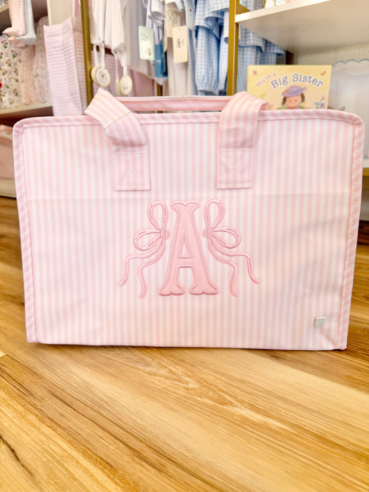 TRVL Pink Stripe Pimlico Overnite Bag - Initial + Bows