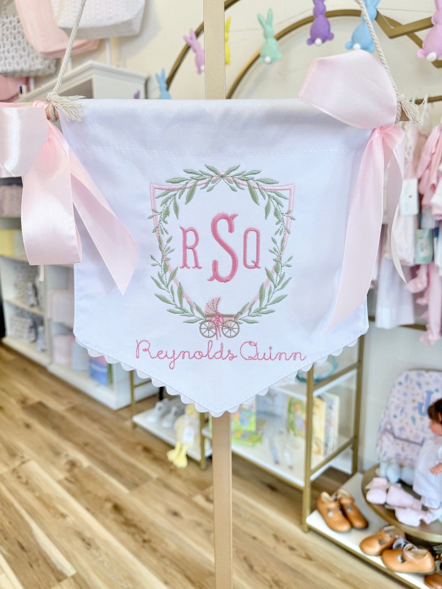 Pink Baby Carriage Crest Banner