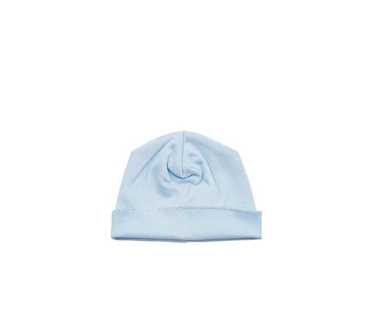 Blue Hat with White Picot Trim