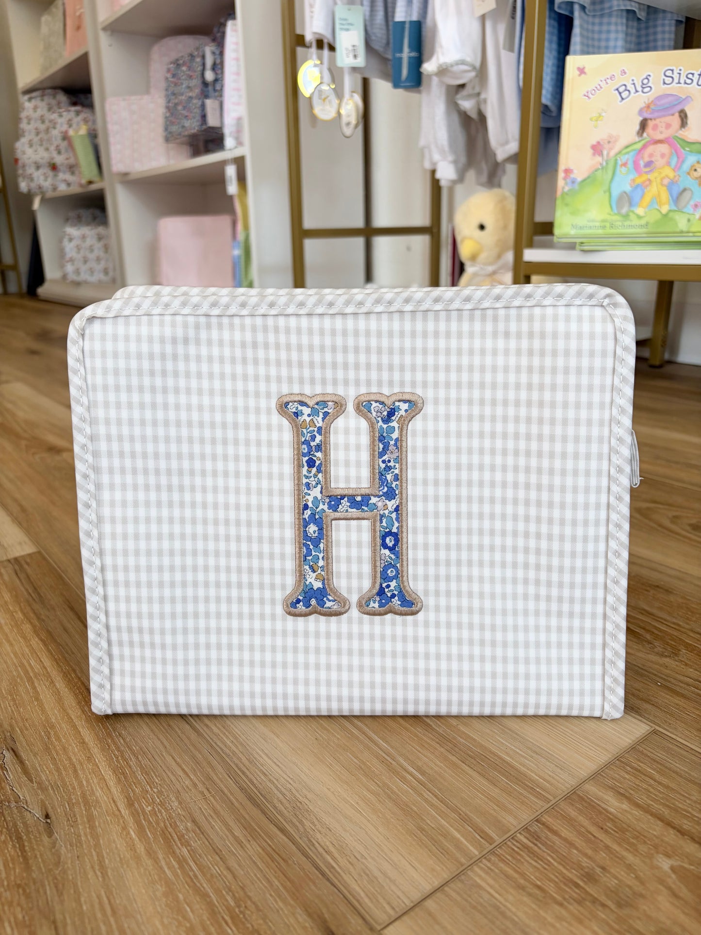 TRVL Gingham Mist Large Roadie- Blue Floral Applique