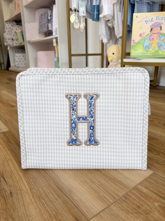 TRVL Gingham Mist Large Roadie- Blue Floral Applique