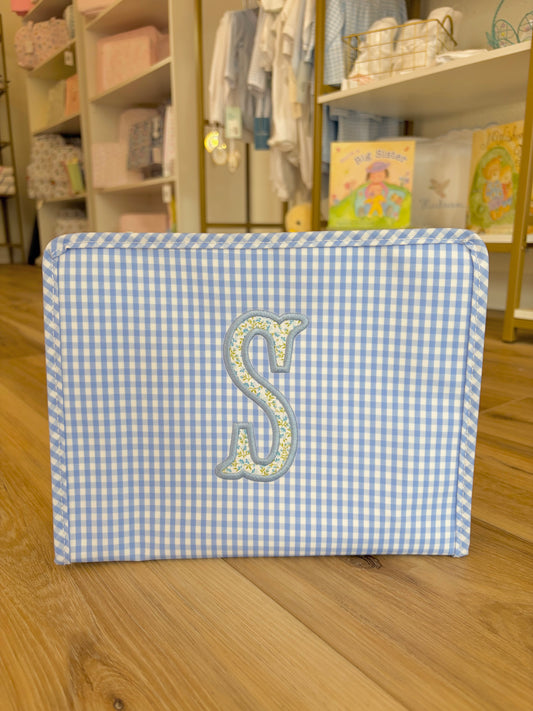 TRVL Gingham Sky Large Roadie- Blue Floral Applique