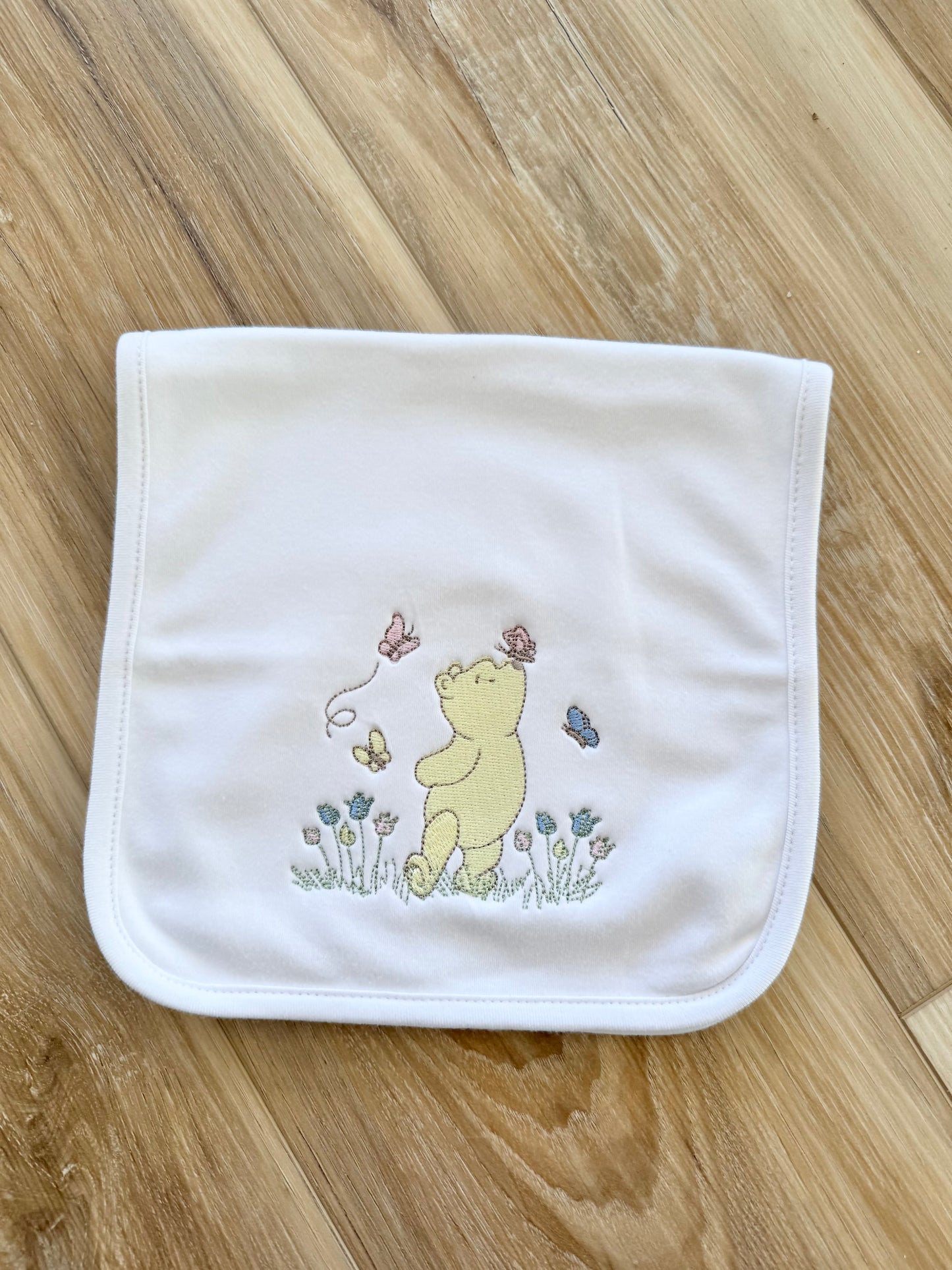 Solid White Burp Cloth - Pooh Bear Design