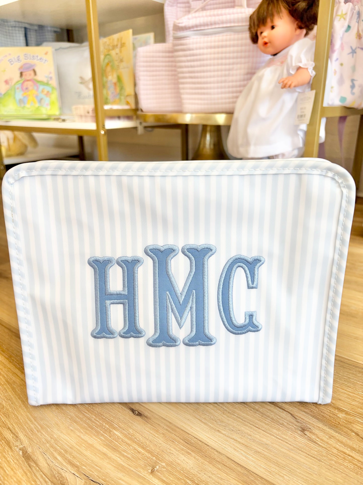 TRVL Blue Pimlico Stripe Large Roadie-3 Initials Applique