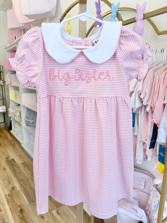 Charlotte Dress- Light Pink Stripe "Big Sister"