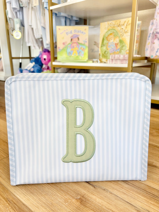 TRVL Blue Pimlico Stripe Large Roadie- Single Initial Applique