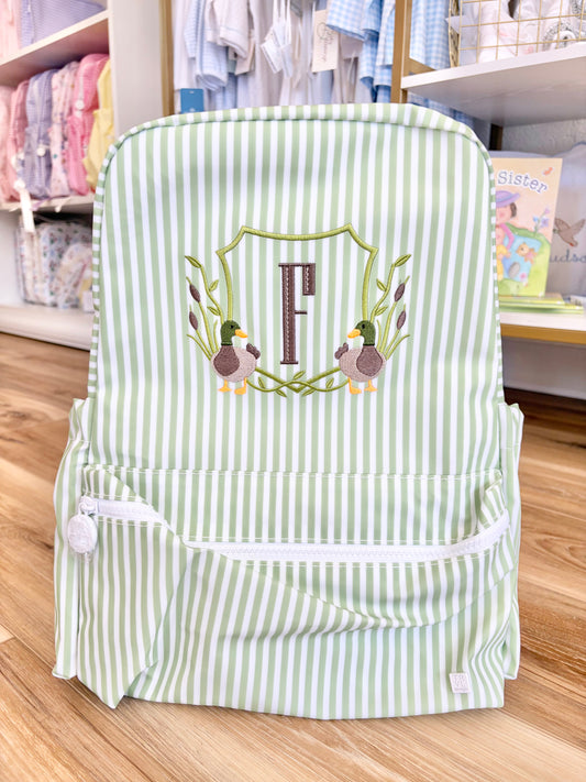 TRVL Sage Stripe Pimlico Backpacker- Graved Filled Initials