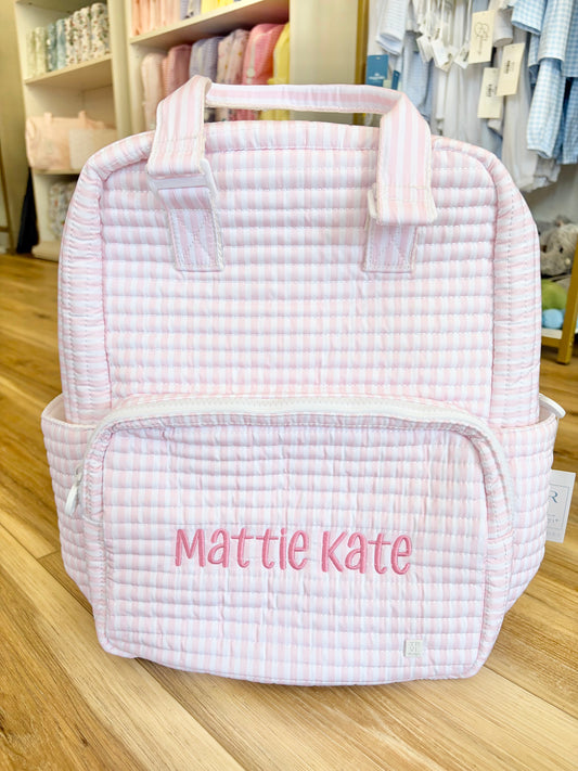 TRVL Pink Pimlico Stripe Quilted All You Need Bag- Carmel Font Name