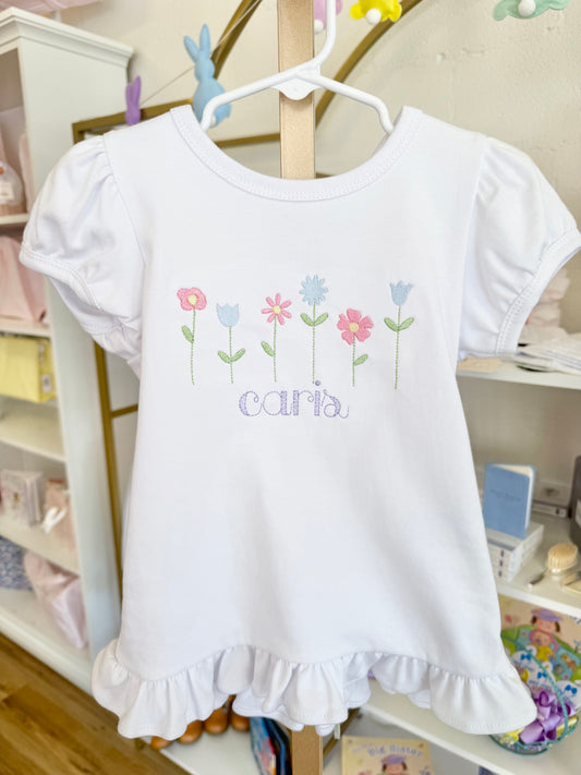 Floral Garden Embroidered Ruffle Tee