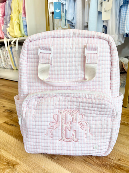 TRVL Pink Stripe Quilted All You Need Bag- Single Appliqué Initial with Bows
