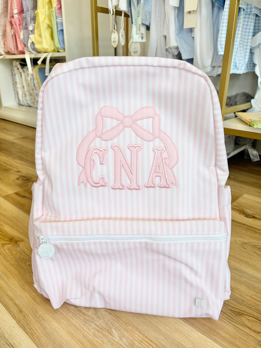 TRVL Pink Pimlico Stripe Backpack with Bow Design