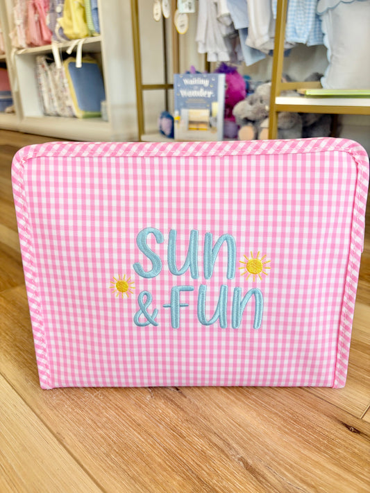 TRVL Pink Gingham Large Roadie- Sun and Fun