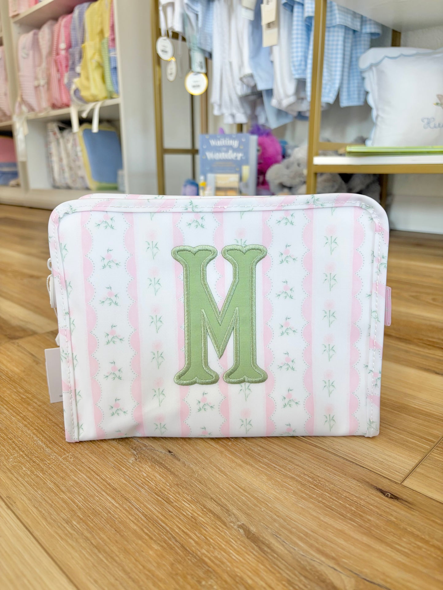 TRVL Pink Ribbon Floral Medium Roadie- Single Initial Applique