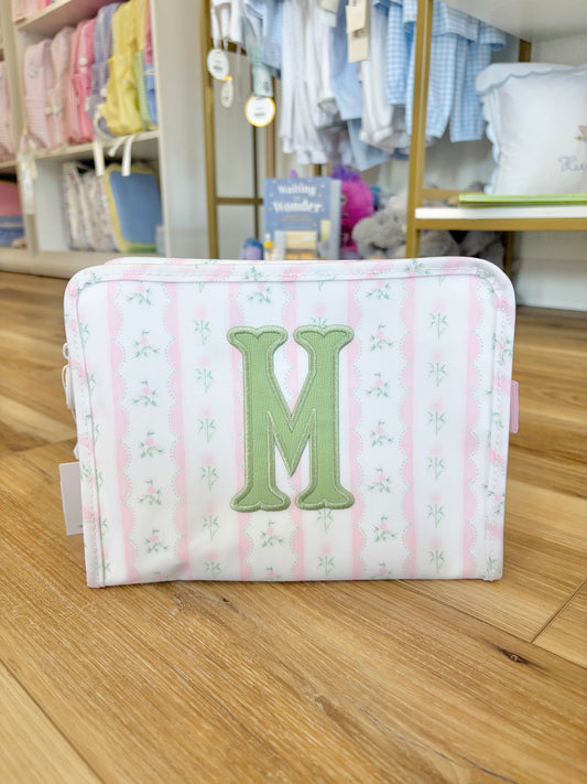 TRVL Pink Ribbon Floral Medium Roadie- Single Initial Applique