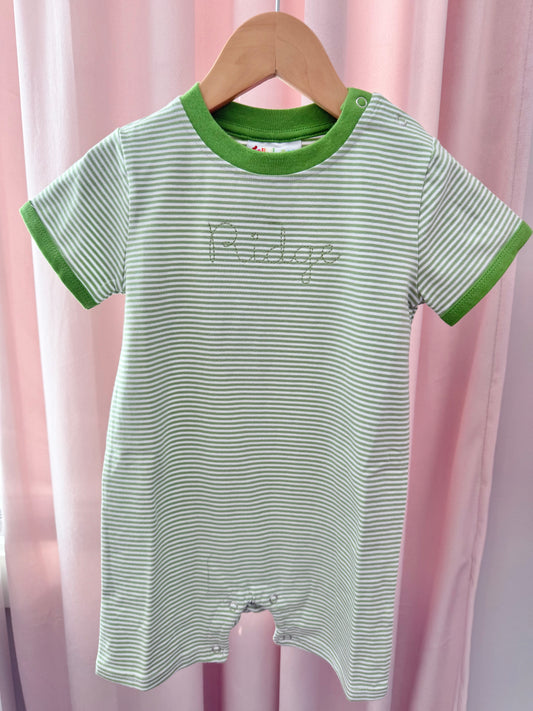 Green Stripe Boys Romper