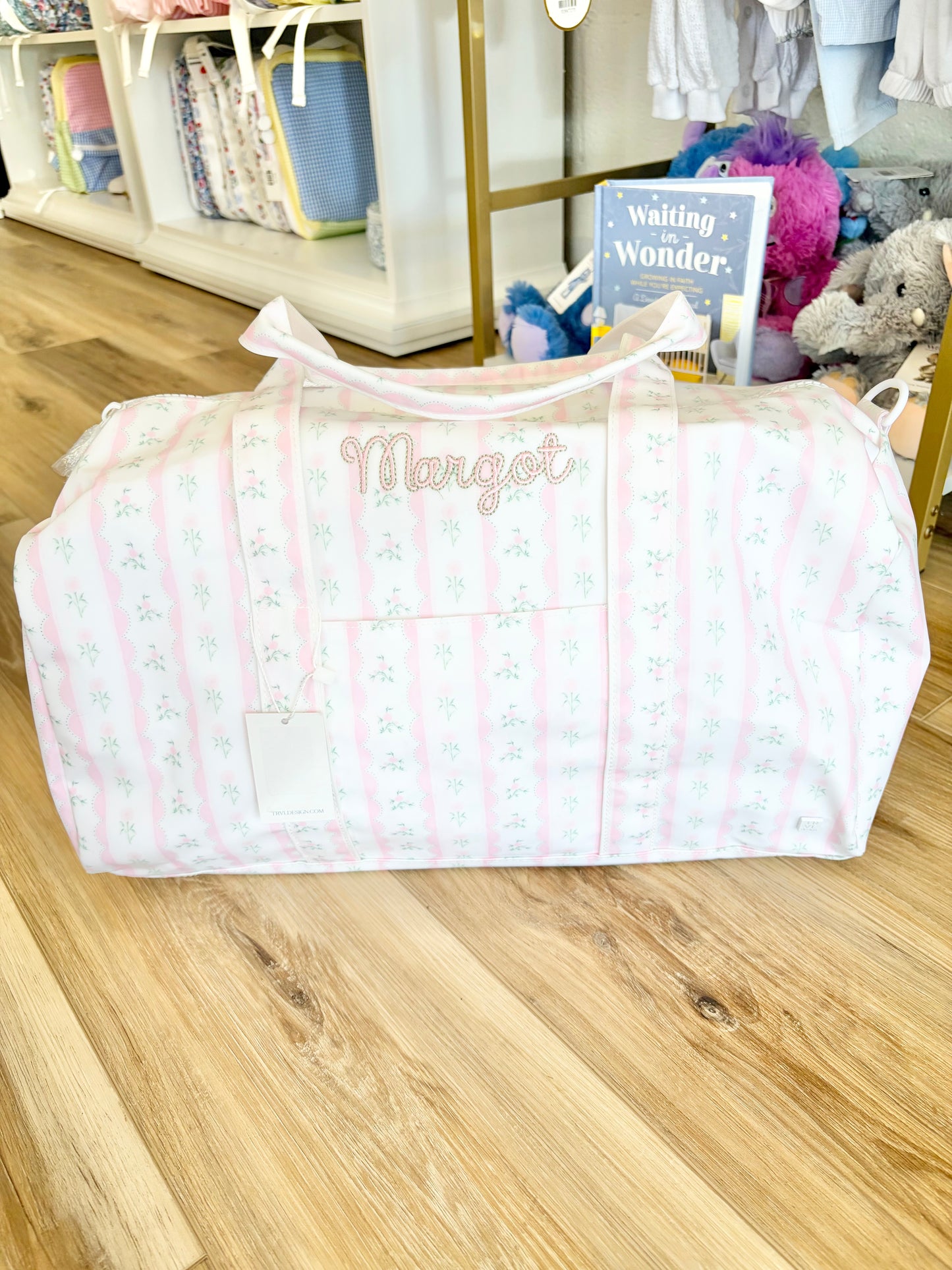 TRVL Pink Ribbon Floral Weekender- Delilah Name Font