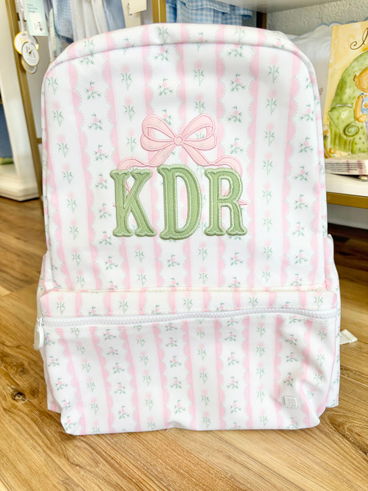 TRVL Pink Ribbon Floral Backpack with Bow Design