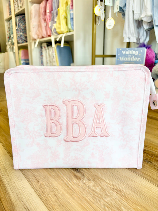 TRVL Bunny Pink Toile Large Roadie- 3 Initial Applique