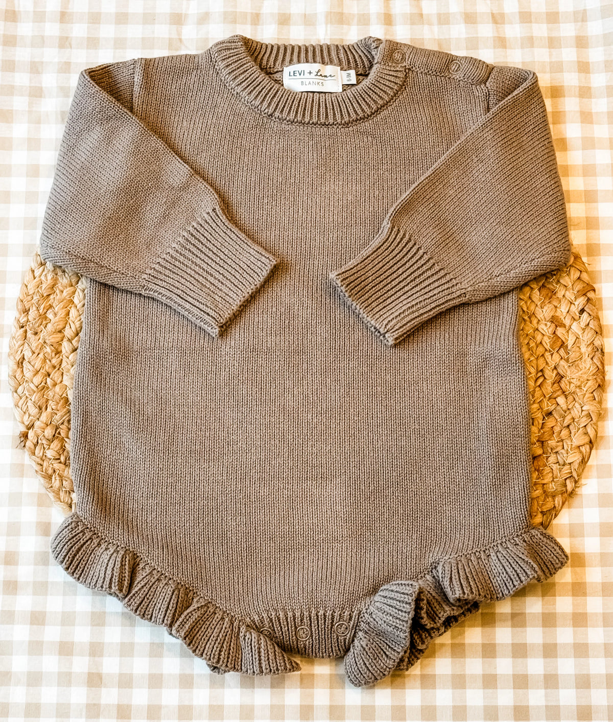 Mushroom Brown Long Sleeve Knit Ruffle Bubble