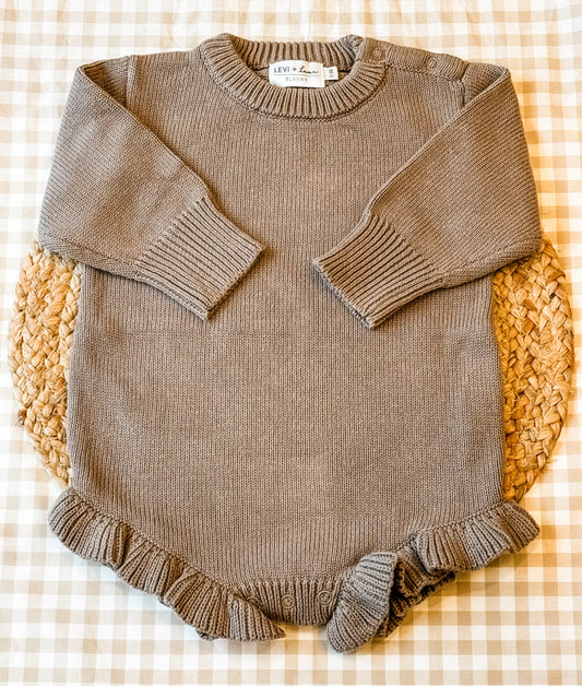 Mushroom Brown Long Sleeve Knit Ruffle Bubble