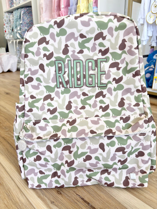 TRVL Camo Decoy Backpacker- Beau Font Name