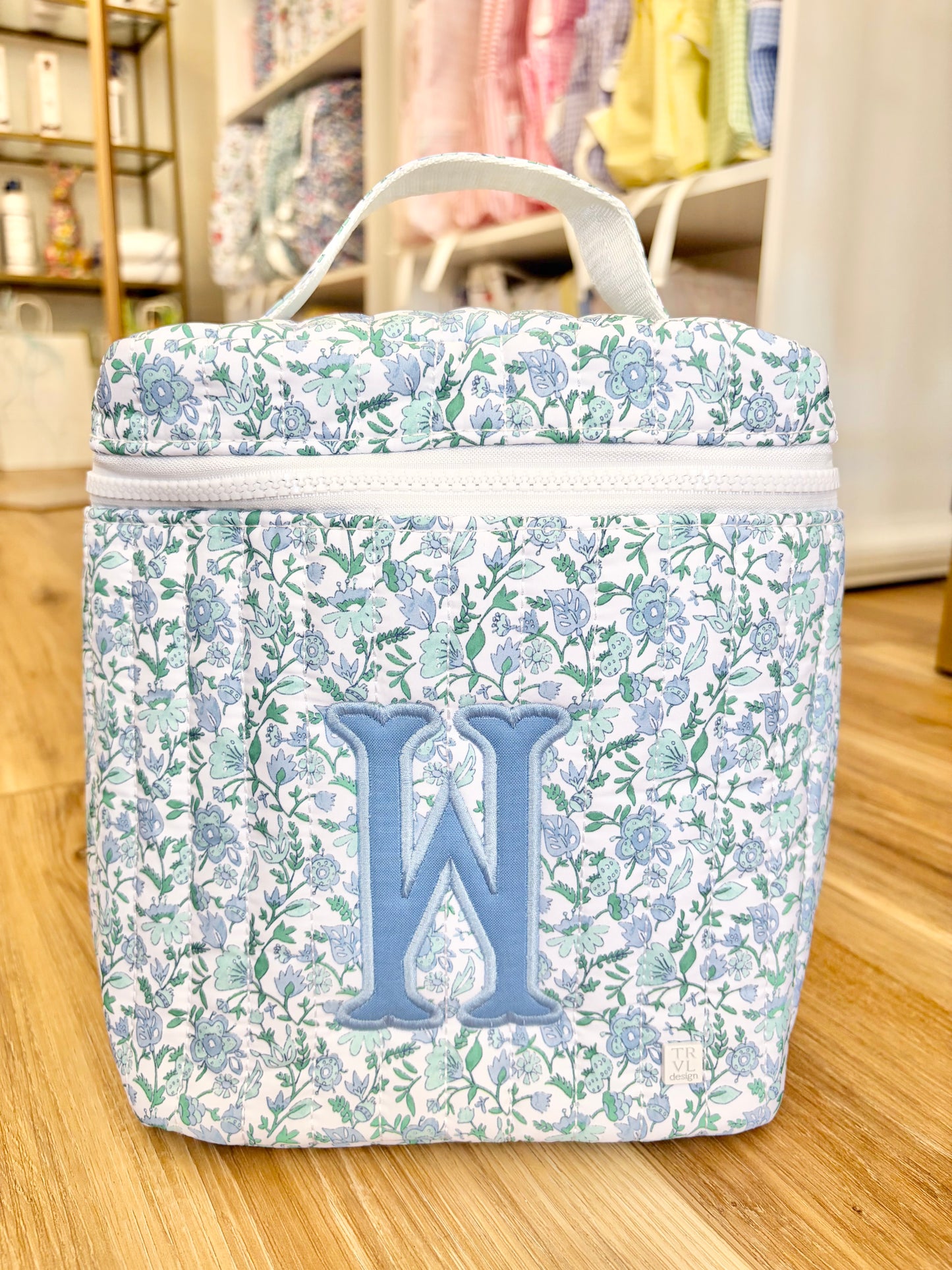 TRVL Hamptons Floral Quilted Insulated Bag- Single Initial Applique