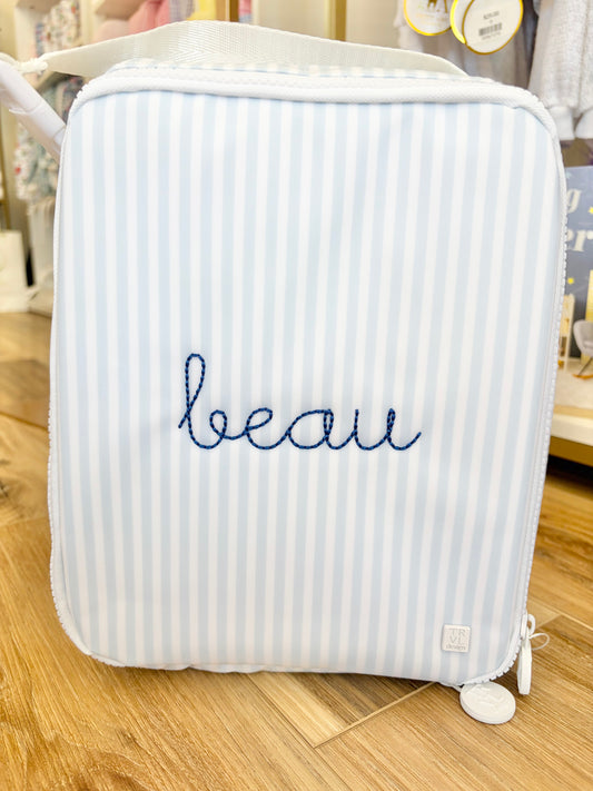 TRVL  Pimlico Blue Stripe Insulated Lunch Box- Beckham Font Name