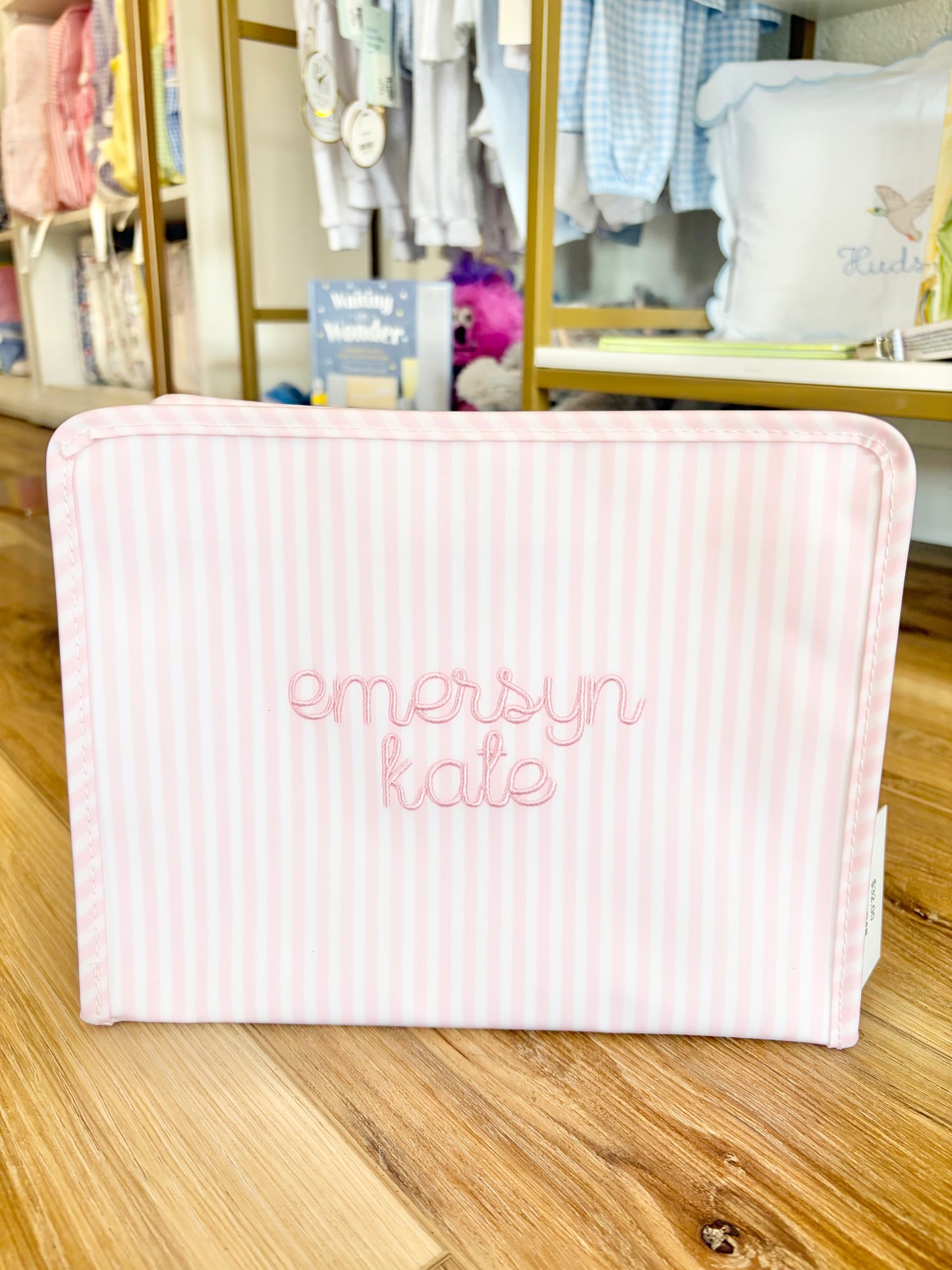 TRVL Pimlico Pink Stripe Large Roadie- Baby Font Name