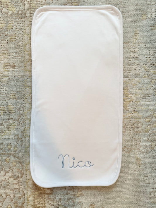 Solid White Burp Cloth With Blue Thread