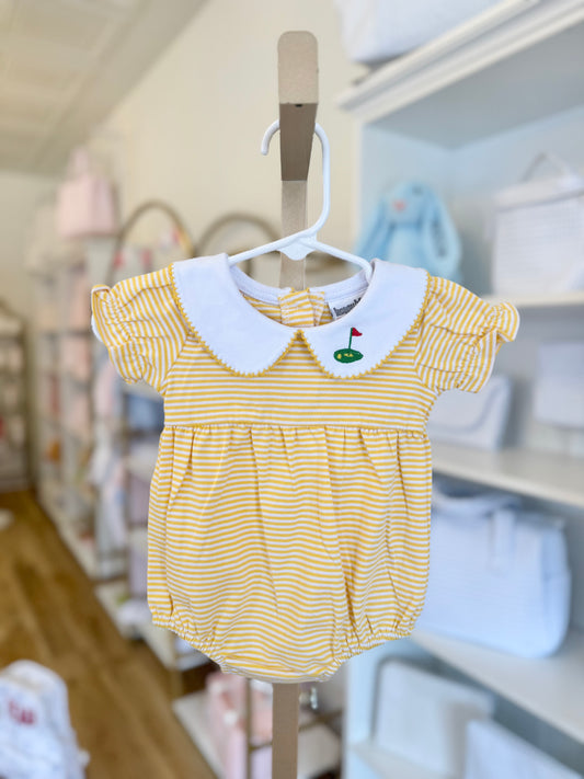 Yellow Stripe Peter Pan Collar Bubble - Mini Golf Design