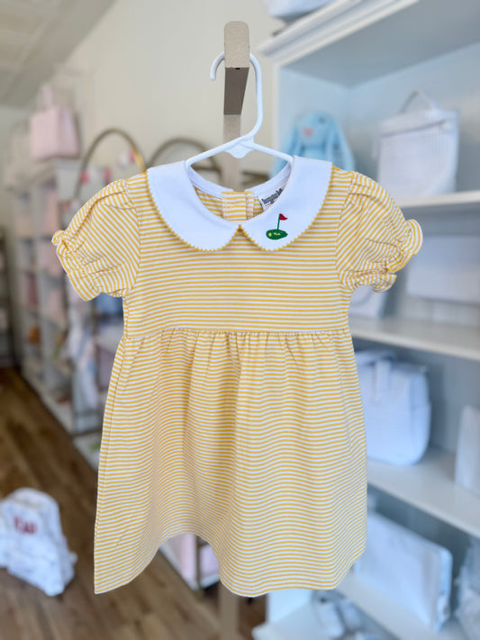 Yellow Stripe Peter Pan Collar Dress - Mini Golf Design