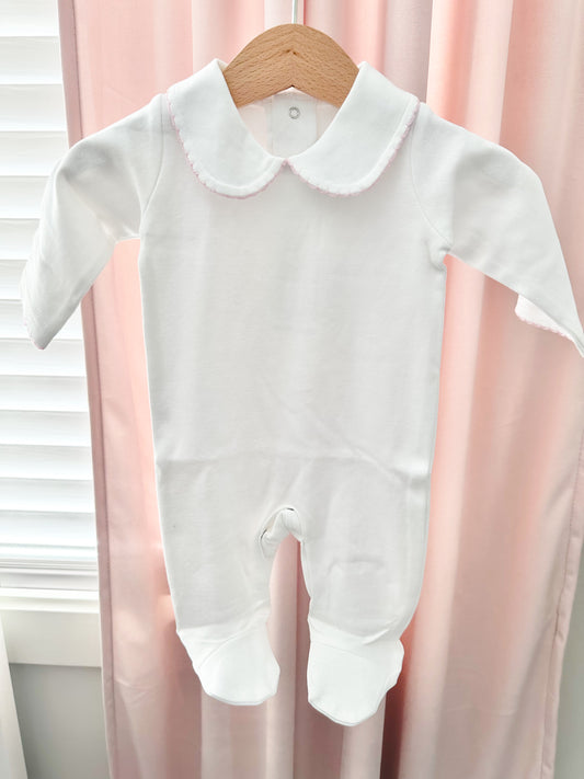 White Collar Footie with Pink Trim