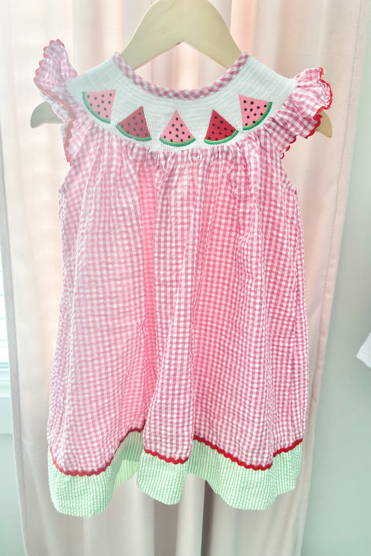 Pink Gingham Smocked Watermelon Dress