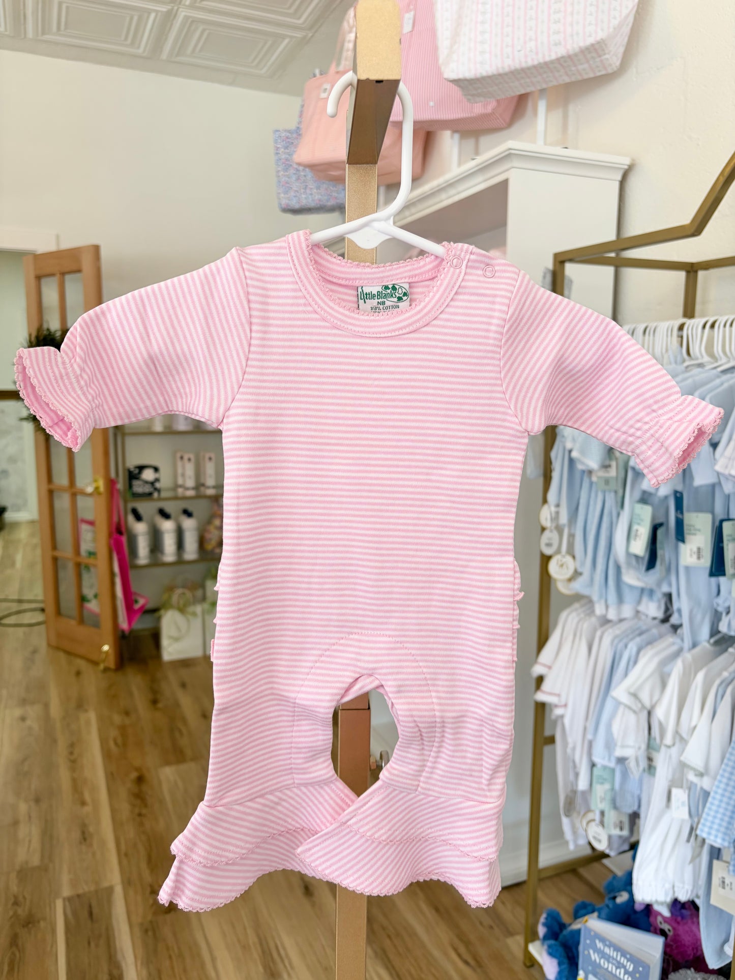 Pink Stripe Ruffle Romper
