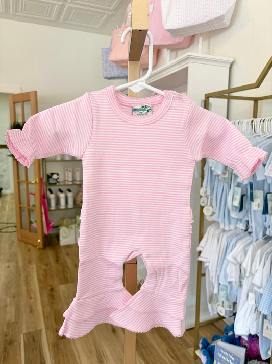 Pink Stripe Ruffle Romper