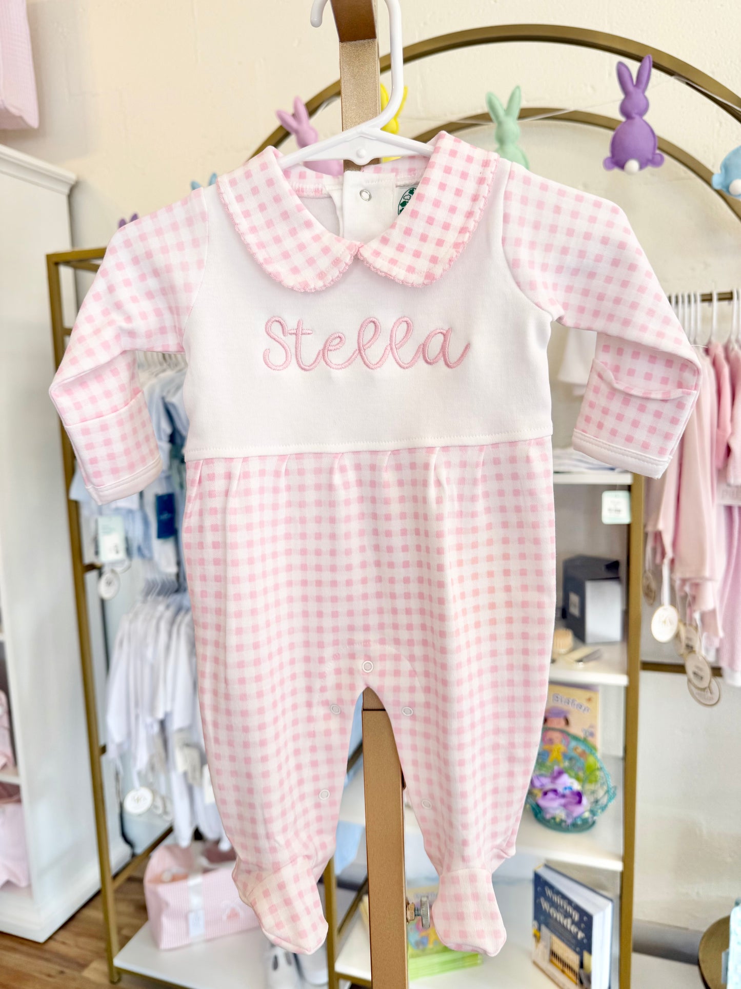 Pink Check Collar Footie