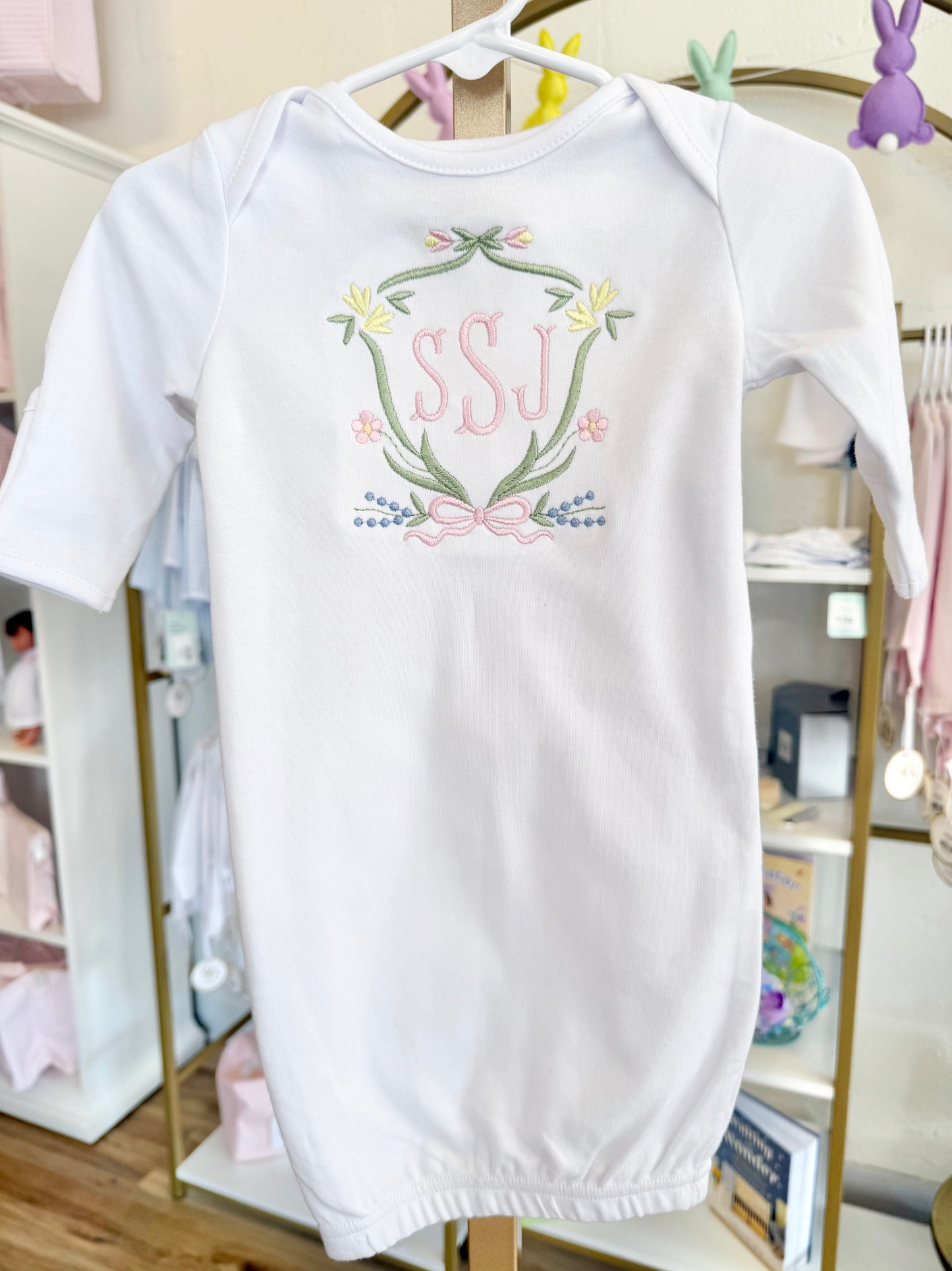 Pastel Crest with Monogram Baby Gown