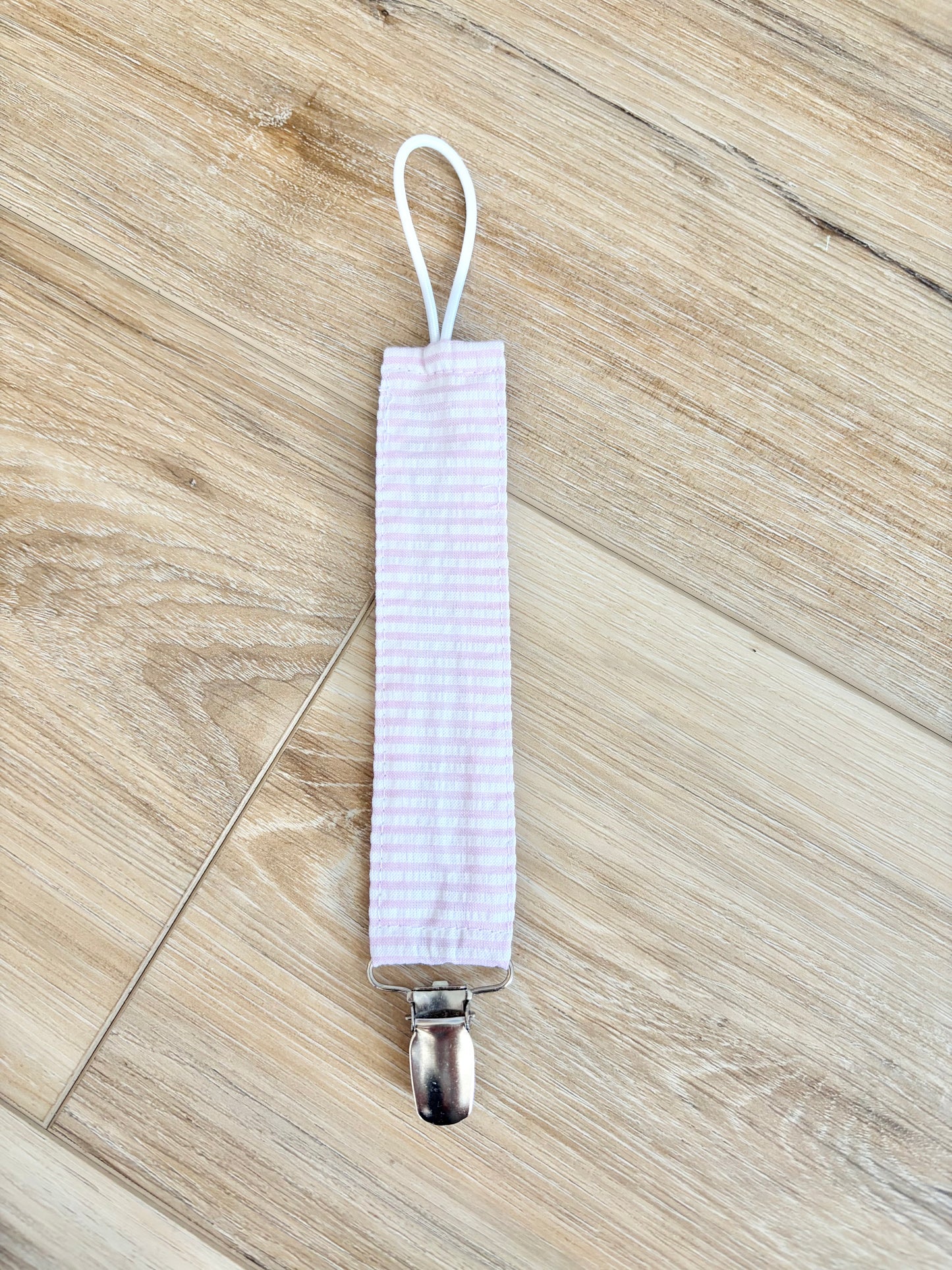Pink Seersucker Paci Clip
