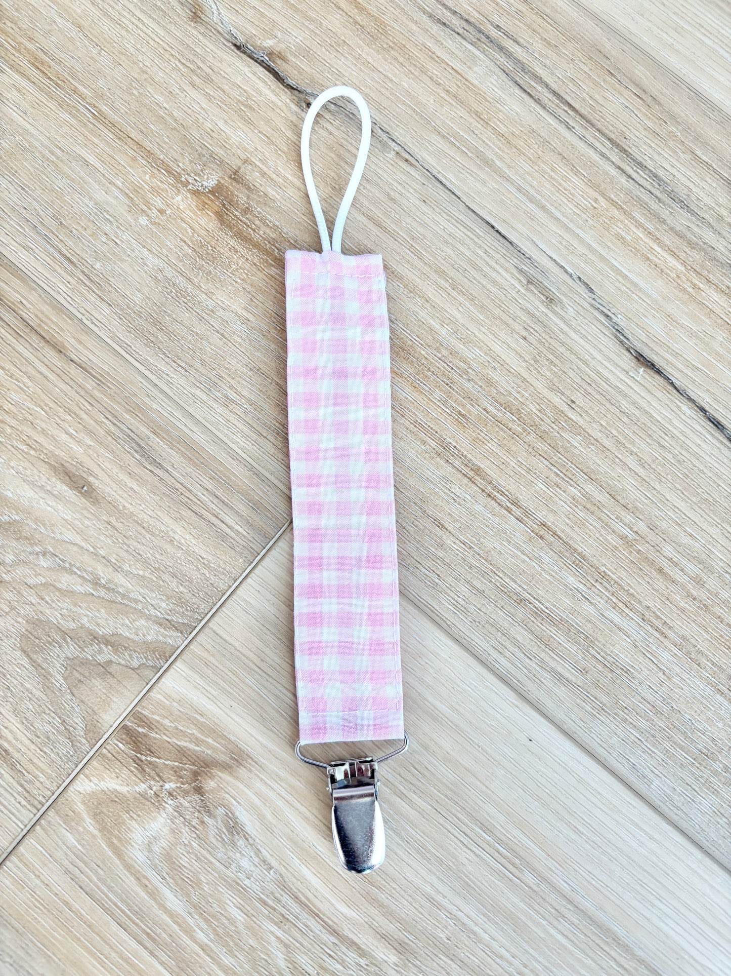 Pink Gingham Paci Clip