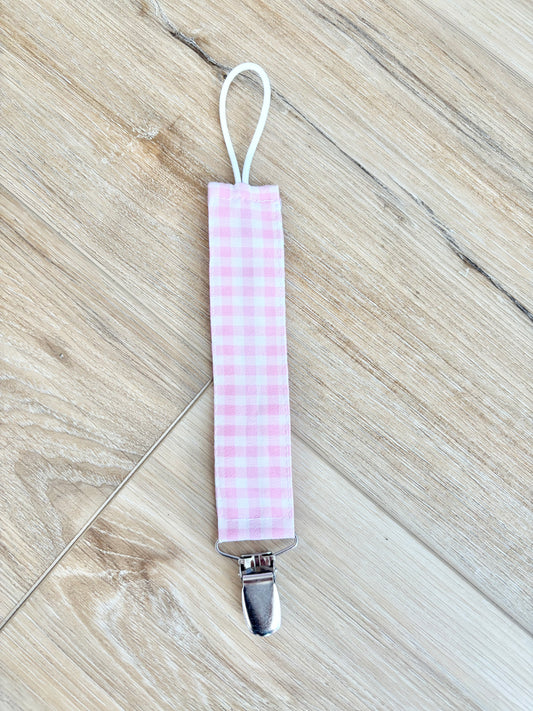 Pink Gingham Paci Clip