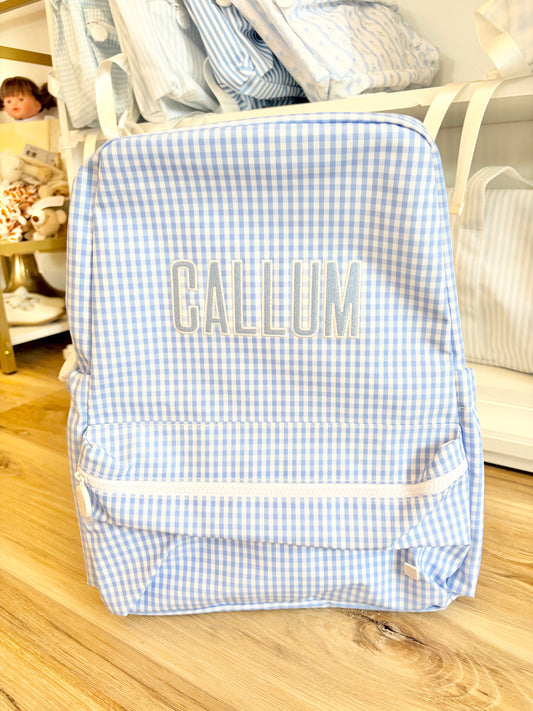TRVL Gingham Sky Backpack- Beau Font Name