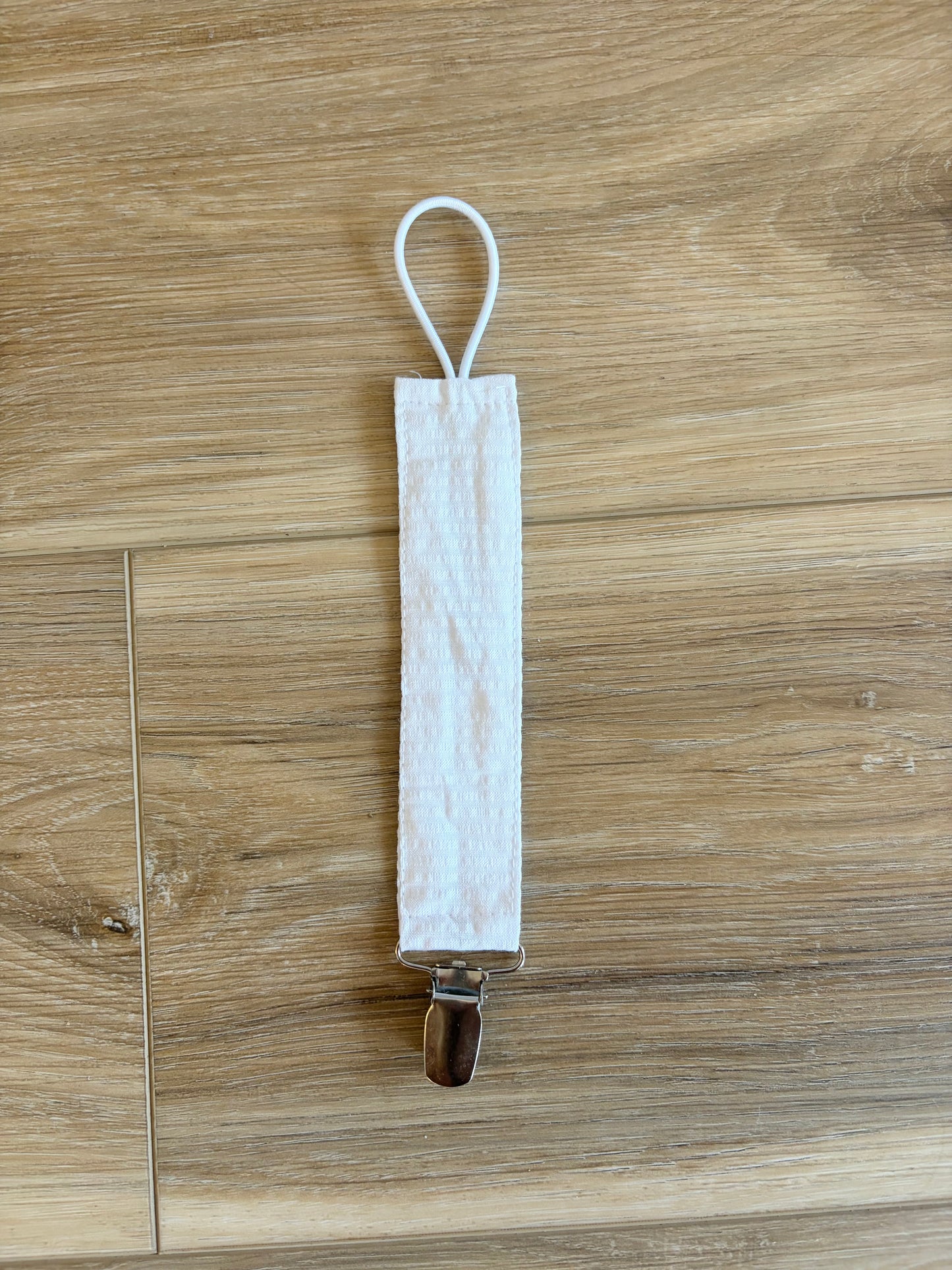 White Seersucker Paci Clip