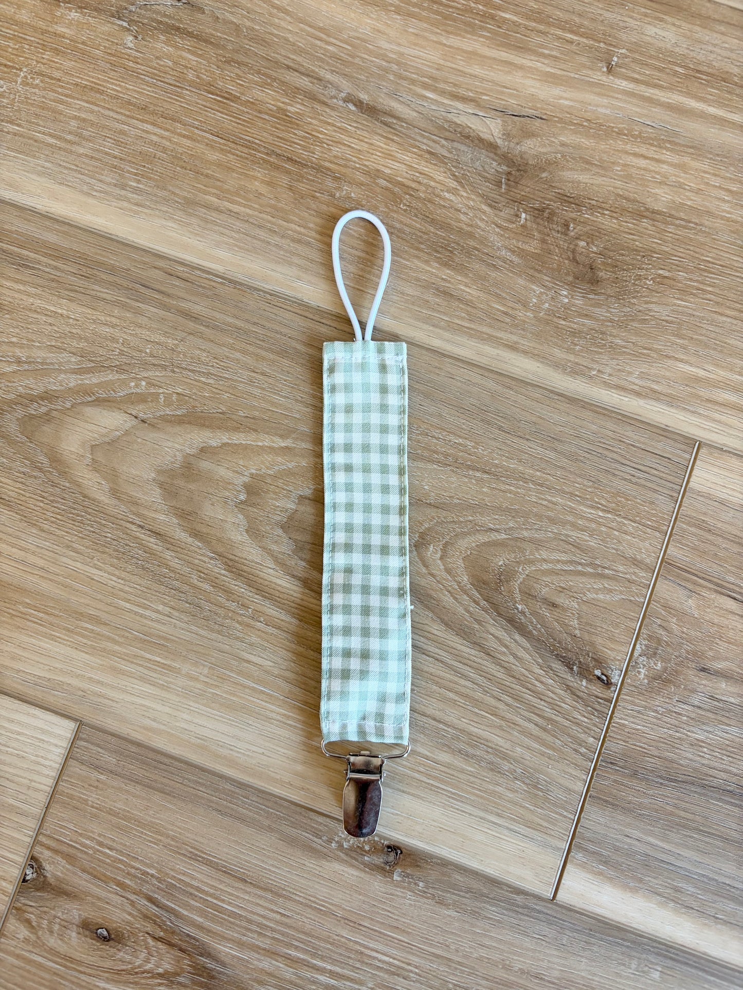 Sage Gingham Paci Clip
