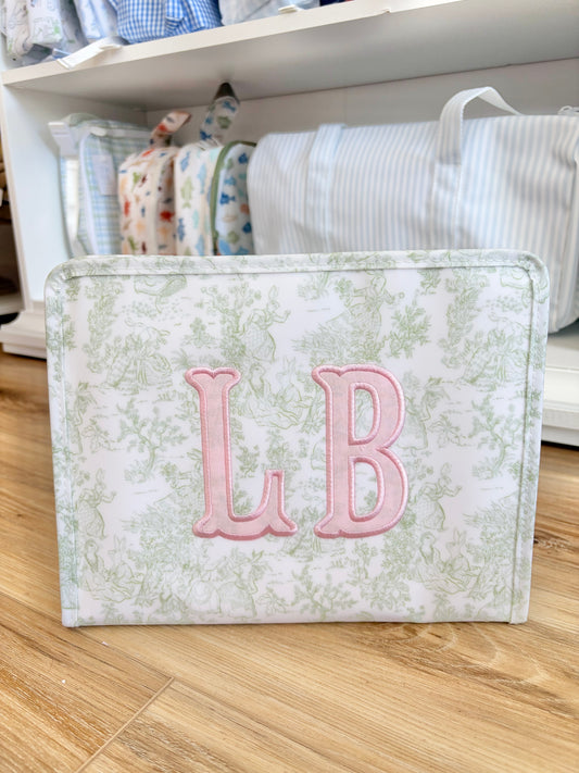 TRVL Green Bunny Toile Large Roadie- 2 Initial Applique