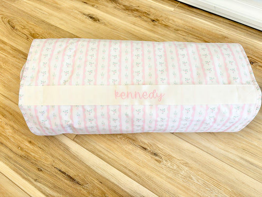 TRVL Pink Ribbon Floral Nap Mat- Sofia Font Name