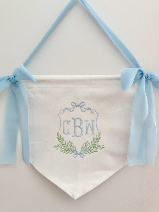Embroidered Boy Bow Banner in Blue & Green
