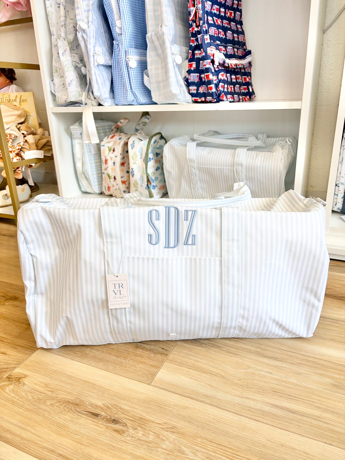 TRVL Blue Pimlico Stripe XL Weekender- 3 Initials