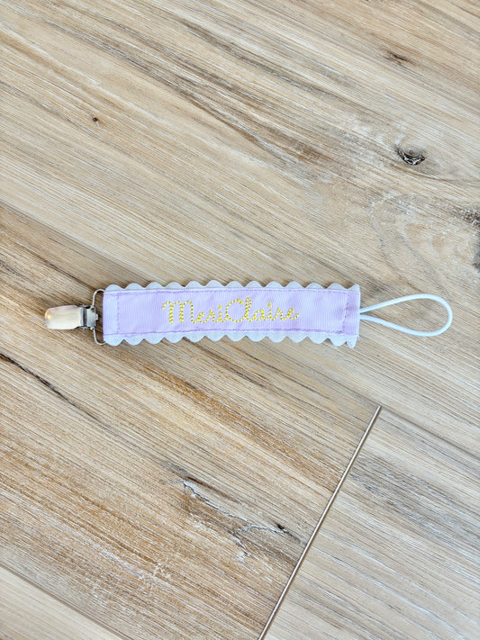 Lavender Grosgrain Solid Paci Clip- Beckham Font