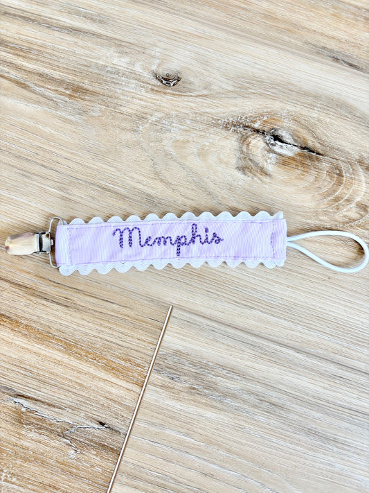 Lavender Grosgrain Solid Paci Clip- Beckham Font